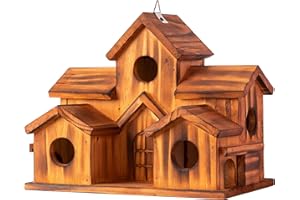COLEBA Bird Houses for Outside,Outdoor 5 Hole Bird House Room for 5 Bird Families Bluebird Finch Cardinals Hanging Birdhouse for Garden (Brown - Set of 1)