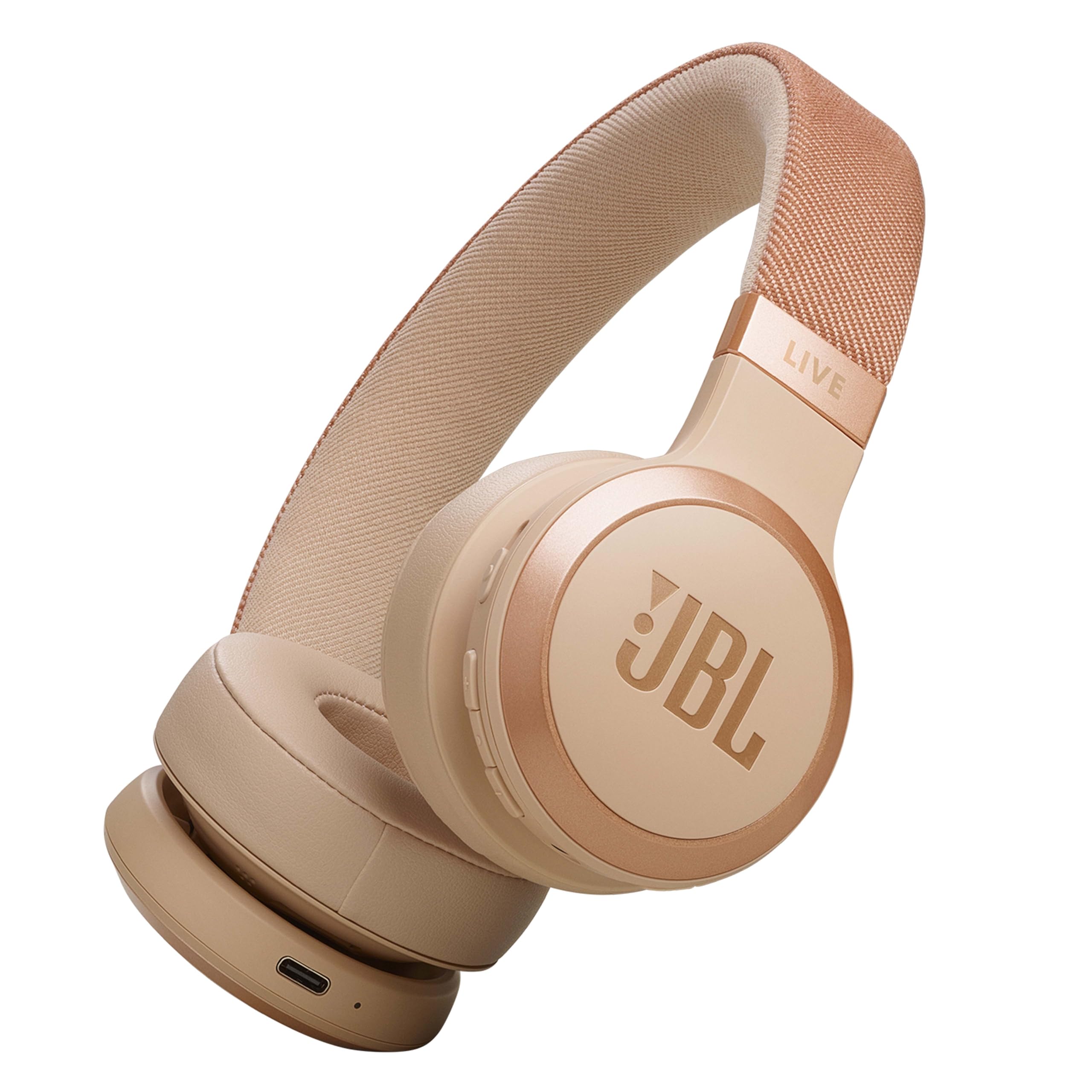 JBL Live 670 NC – Bluetooth On-Ear-Kopfhörer mit adaptivem Noise-Cancelling – Kabellose Ohrhörer mit JBL Signature Sound und Sprachassistent – Langer Musikgenuss für bis zu 65 Stunden – In Sandstein