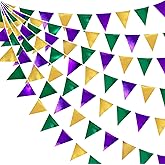 Mardi Gras Party Decorations Purple Green and Gold Metallic Fabric Triangle Pennant Banner Flag Hanging Bunting Garland for Birthday Wedding Baby Shower Bridal Shower Holiday Masquerade Party Supplies