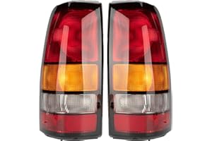 MiKaFex Tail Light Housing Compatible With 1999-2002 Chevy Silverado 1500 2500 3500 1999-2006 GMC Sierra Driver and Passenger Side Red Rear Brake Lamps Without Bulb,Red+Amber+White, Black Edge
