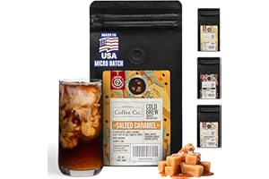 Inspired Coffee Co Salted Caramel Flavored Cold Brew Coffee Coarse Ground Coffee Beans Medium Roast - Low Acid Coffee Smoother Taste - 100% Arabica - 12 oz. Resealable Bag