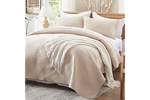 Zzlpp Quilt Queen Size Bedding Set, Beige Embossed Bedspreads, Lightweight Soft Microfiber Bedspread, All Seasons Bed Coverlet with 1 Quilt, 2 Pillow Shams