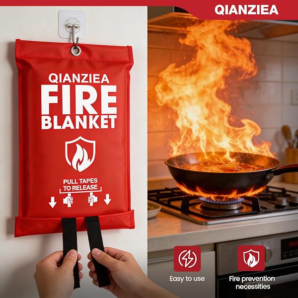 QIANZIEA 4 PACK FIRE BLANKET 40” X 40” – EMERGENCY FIRE BLANKET FOR KITCHEN & HOME, FIBERGLASS FIRE SUPPRESSION BLANKET