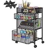4-Tier Rolling Utility Cart with 3 Drawers, Craft Organizer and Storage with DIY Divider, Art-Craft Supplies with Caster Wheels, Multi-Functional Storage For Classroom, Office, Paints, Artifacts