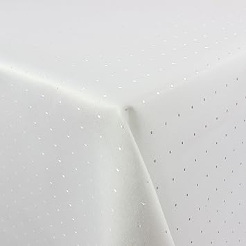 Tischdecke Damast Punkte 160x220cm oval pflegeleicht weiss