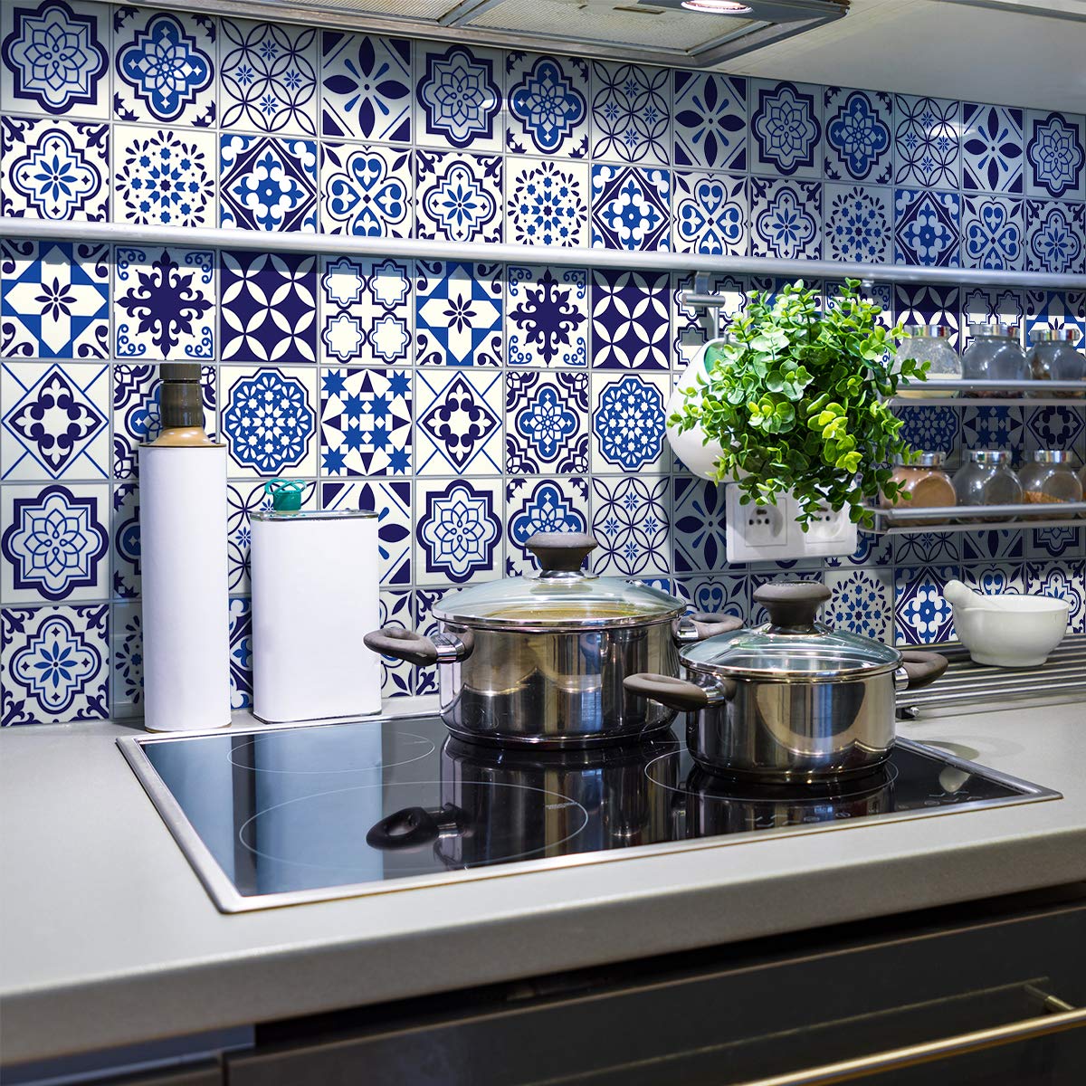 Ambiance Sticker Self-Adhesive Decorative Wall Decal Cement Tile for Bathroom and Kitchen Eusebio - Pack of 24 Stickers of 15 x 15 cm