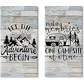 Croar Camper RV Kitchen Dish Towels Set of 2, Making Memories One Campsite at Time Drying Hand Towel Baking Cooking Cloth, Camping Adventure Farmhouse Bathroom Home Decoration 18 x 26 Inches