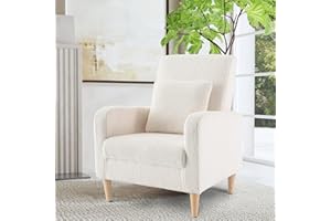 COLAMY Sherpa Accent Living Room Chair, Upholstered Fabric Armchair Reading Side Chair, Single Sofa with Wood Legs and Back Pillow,Cream