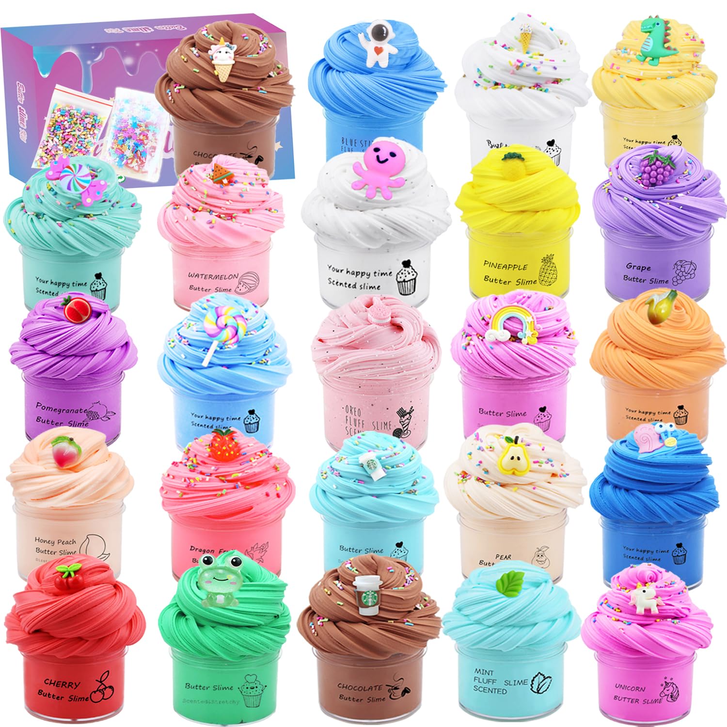 LKAXYTP 24 Pack Butter Slime Kit, Party Favor Supplies, Super Soft, Non-Sticky, Goody Bag Toy, Prize for Girl and Boys, Christmas Stocking Stuffers
