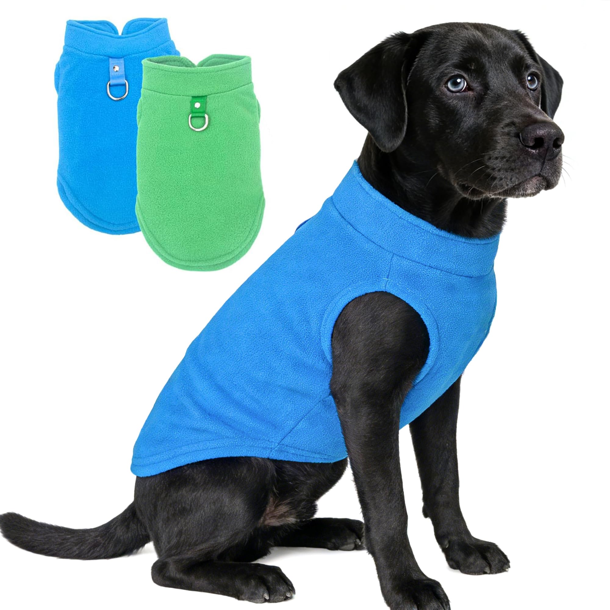 Photo 1 of 2 Pack XXL Dog Sweater, Dog Sweater for Medium Large Dogs Winter Warm Pet Sweater Thick Clothes Coat Fleece Dog Sweaters with Leash Ring for French Bulldog, Dachshund (Blue,Green, XX-Large)