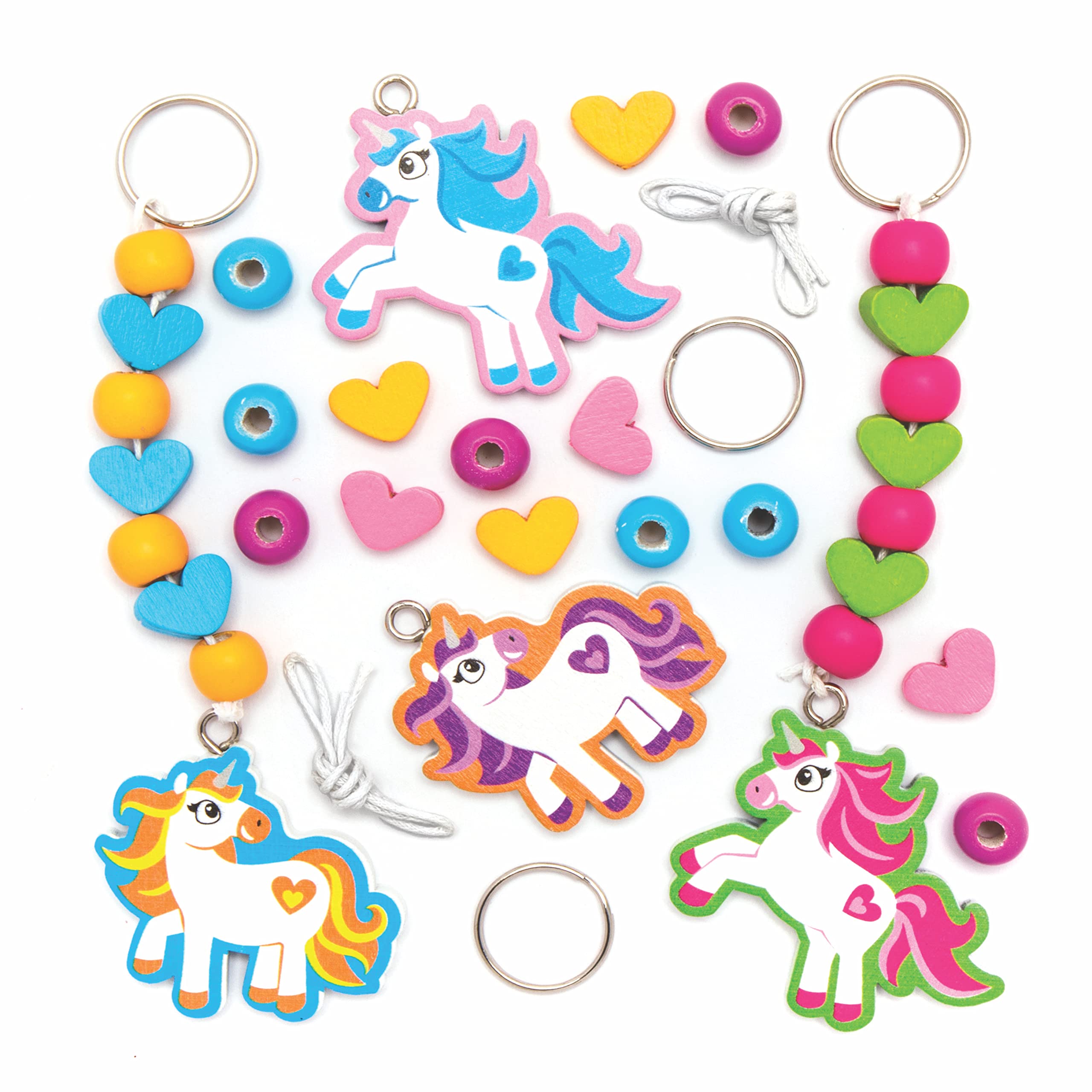 Baker Ross AX668 Unicorn Keyring Kits - Pack of 4, Bag Dangler Creative Activities for Kids Arts and Crafts or Keychain Making Projects