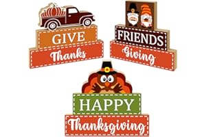 LAIRYAN Thanksgiving Decorations Indoor, 3 PCS Thanksgiving Wooden Table Sign Decor for Home Mantle Shelf Tiered Tray, Farmhouse Give Thanks & Friendsgiving Happy Thanksgiving Centerpiece Wooden Signs