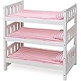 Badger Basket 1-2-3 Convertible Doll Bunk Bed - Pink Stripe Design with Bedding and Personalization Kit - Doll Crib Furniture for 18 to 20 Inch Baby Dolls and Accessories - White