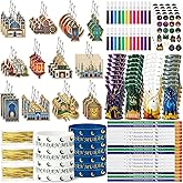 BreezeHug 141 Pcs Ramadan Mubarak Gifts Includes Ramadan Pencils Silicone Wristbands Islamic Stickers Eid Cellophane Gift Bag Colored Pencil Wooden Hanging Ornaments for Mubarak Party Gifts Supplies