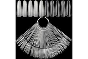 LOVEOURHOME 150pc Long Coffin Nail Swatch Sticks Vanish Polish Color Design Display Stick Tips Ballerina Fan Cards Nails Art Practice Tools with Rings