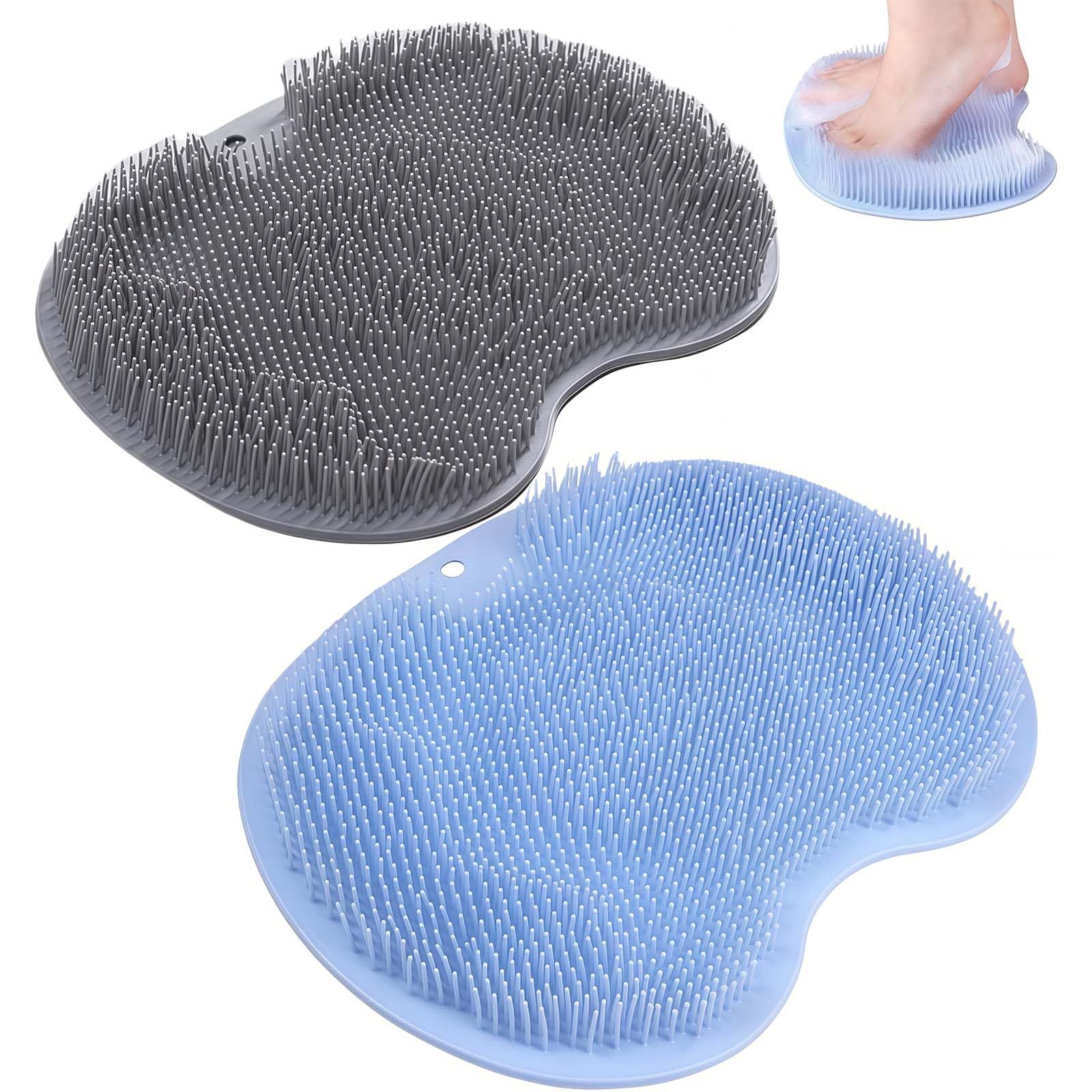 2PCS Foot Scrubber for Shower Blue and Gray Silicone Bath Massage Cushion Brush with Suction Cups Foot Scrubber Mats Improve Circulation Soothes Tired Feet Wall-Mounted Back