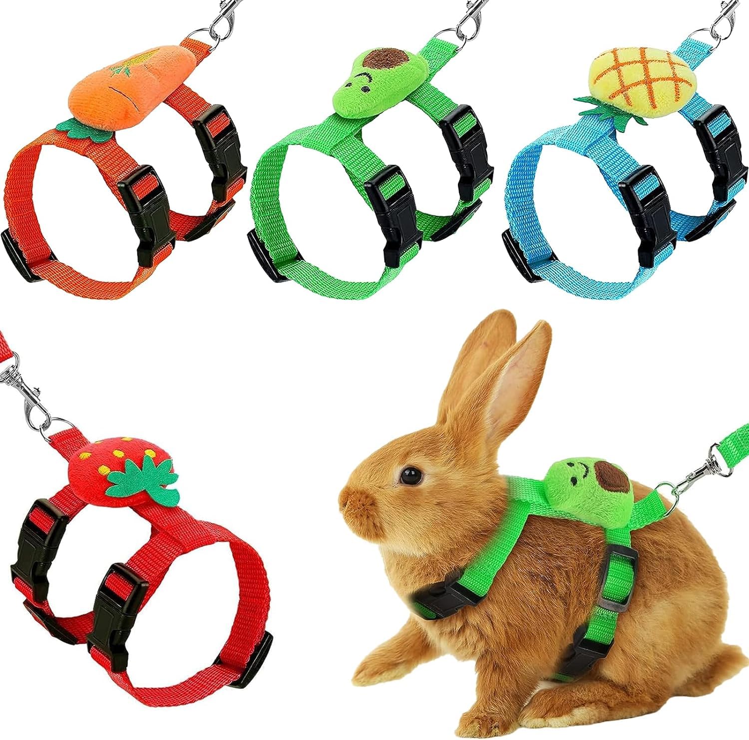 XPAPOV 4 Sets Adjustable Rabbit Harness and Leash Set for Small Animals, Cute Waistcoat Harness with Decorations for Rabbit, Kitten, Puppy, Ferret, Guinea Pig