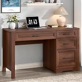 Vabches Farmhouse Executive Desk with Storage and Ample File Drawer, Rustic Large Home Writing Desk for Bedroom, Walnut