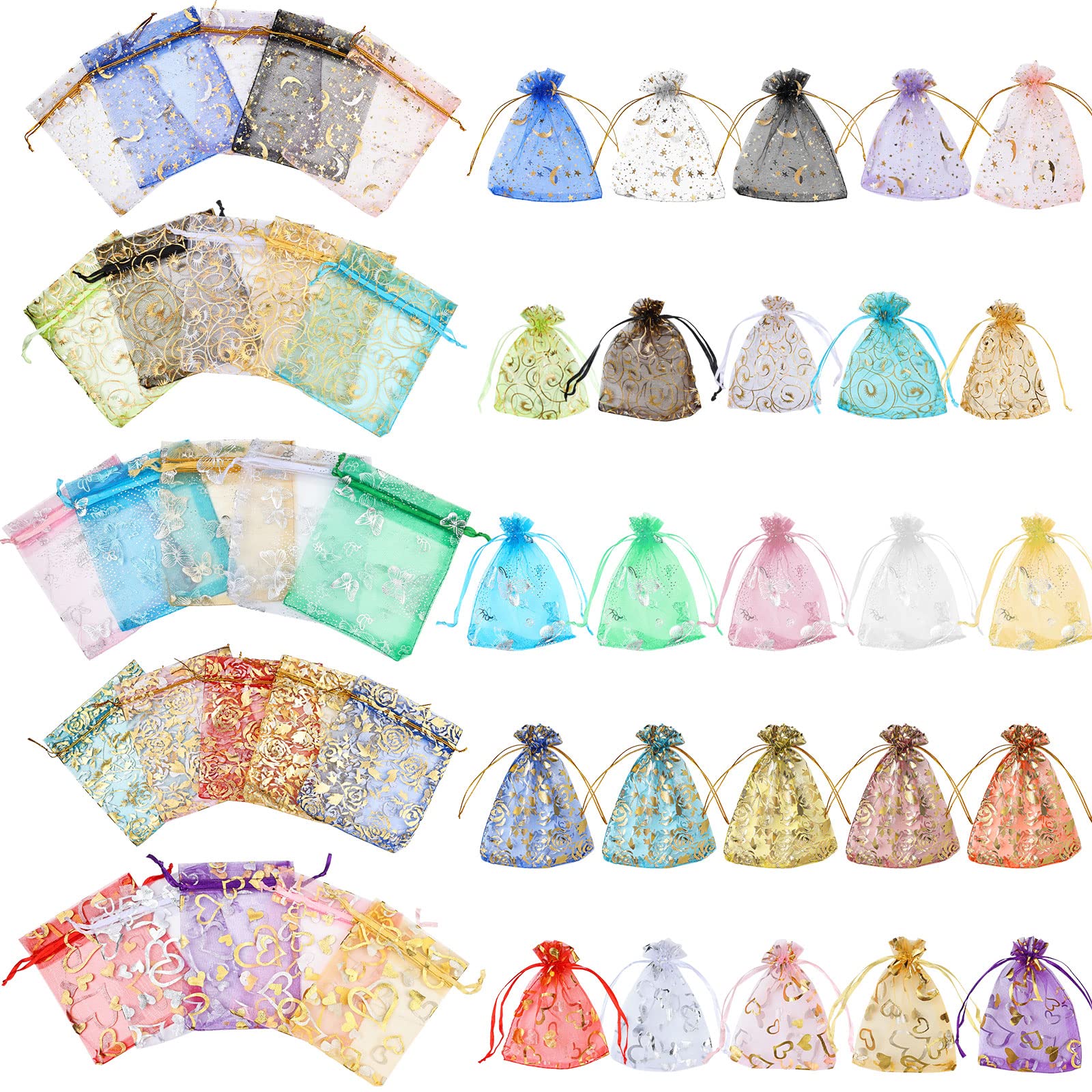Joyoldelf 100 Pcs Organza Bags, Small Mesh Jewellery Bag (10 * 12cm), Multicolour Wedding Favour Gift Bags Jewelry Pouches with Drawstring 25 Colours
