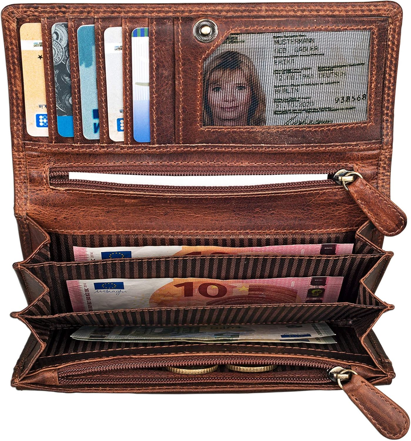 STILORD 'Hannah' Vintage Leather Wallet for Women with RFID Blocker Purse with Zipper Horizontal Large 5 x Card Holder Genuine Cow Hide Antique Leather - Image 5