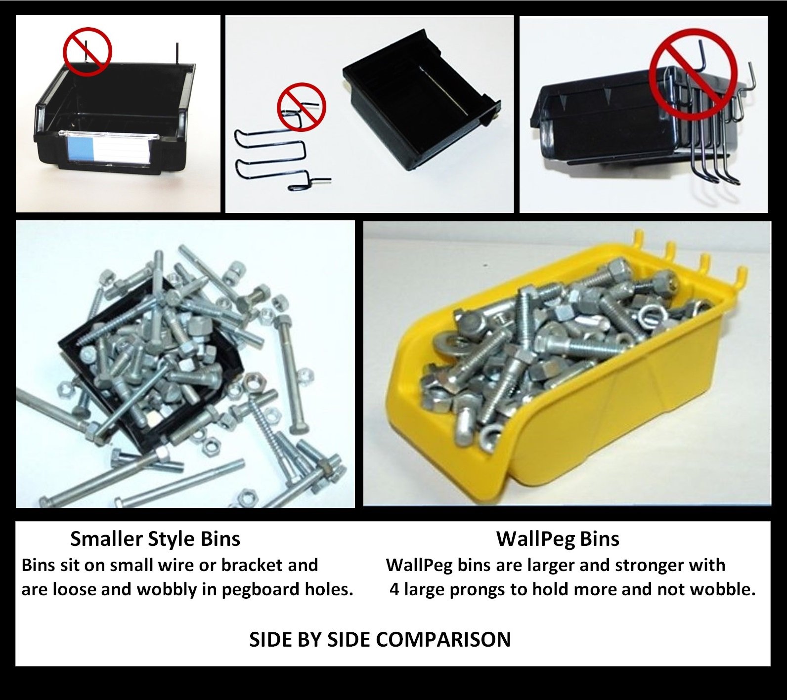WallPeg Tool Board Accessories Plastic Pegboard Bins Yellow Pegboard