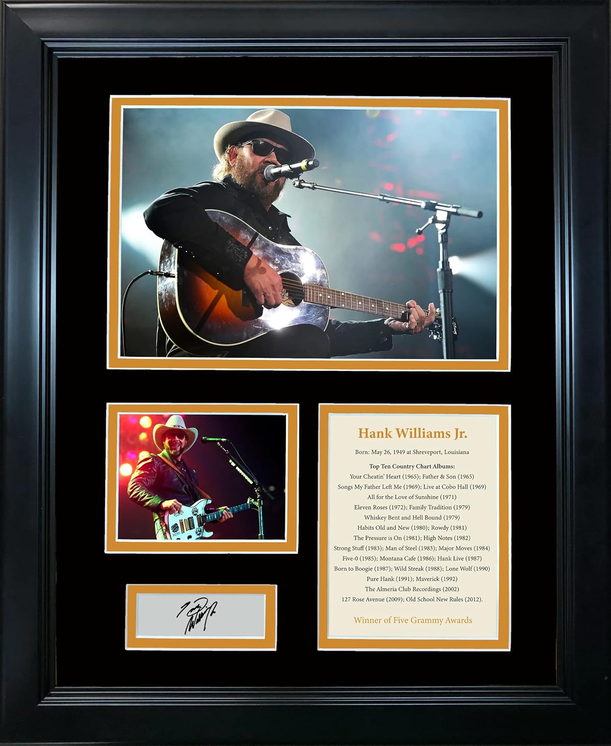 Photographs - HOFSM.COM Hall of Fame Sports Memorabilia Framed Hank Williams Jr Facsimile Laser Engraved Signature Auto 12