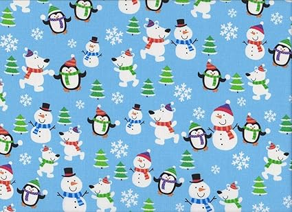pic Blue Snowman Fabric penguins and snowman cotton fabric merry christmas basics by the yard