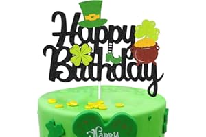 VIKIWIIN St Patricks Day Birthday Cake Topper Lucky Day Four Leaf Clover Shamrock Irish Themed Cupcake Smash Decorations