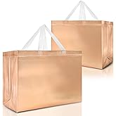 Nush Nush Set of 12 Rose Gold Gift Bags Extra Large - Rose Gold Reusable XL Gift Bags with Handles - Perfect XL Goodie Bag for Bachelorette Party Favors, Bridesmaids, Wedding –15.5Wx6Dx12H
