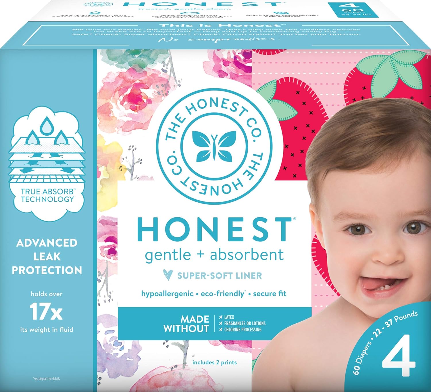 The Honest Company Club Box Newborn Diapers, Size 4 Rose Blossom