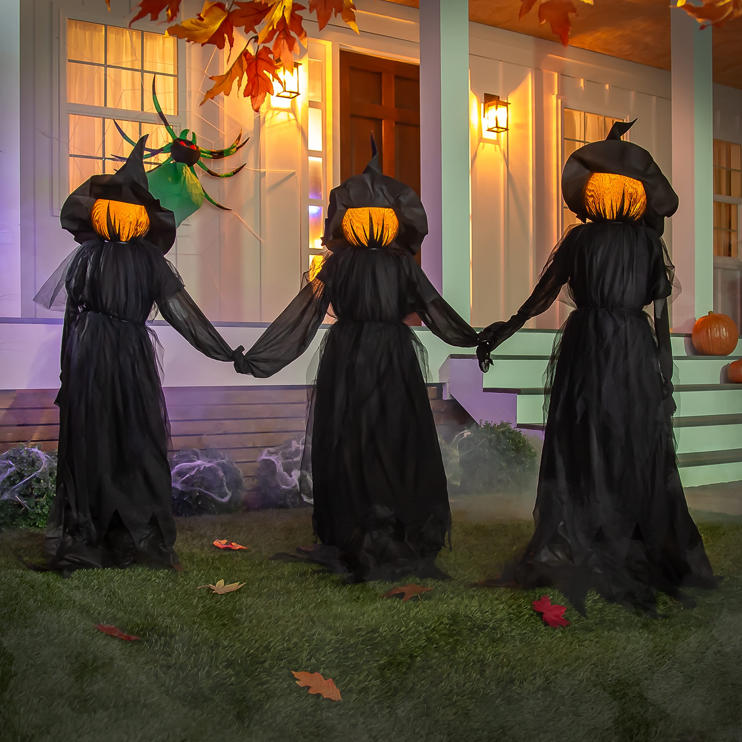 Photo 1 of Evergreen Set of 3 LED Black Halloween Witches with Hats Stakes | 4 Feet Tall | Weatherproof Battery Operated | Spooky Garden Statue Outdoor Decoration Grass Lawn or Patio
