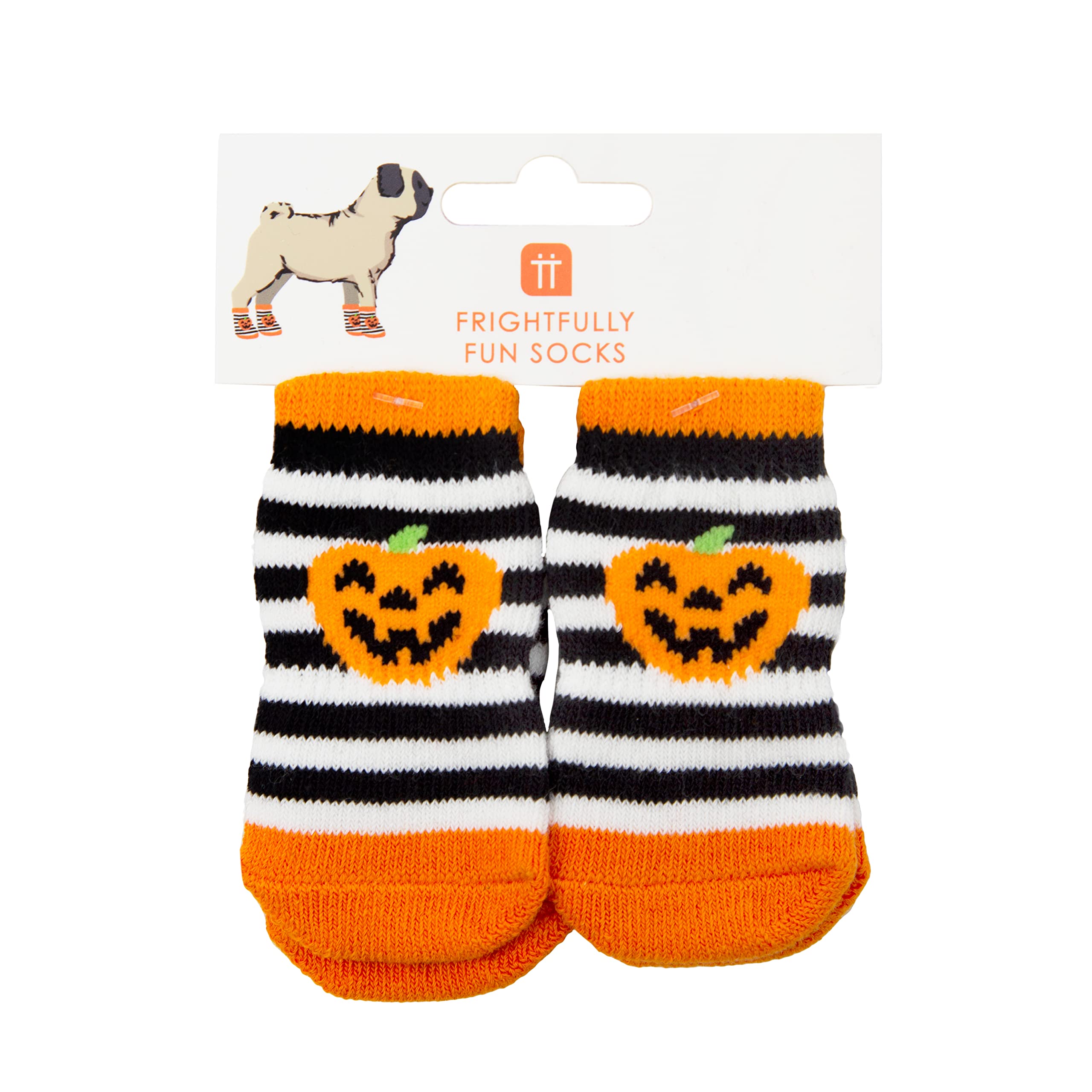 Talking Tables Halloween Dog Costume - 4 Pumpkin Anti-Slip Dog Socks with Rubber Pads for Pets Paws, Orange