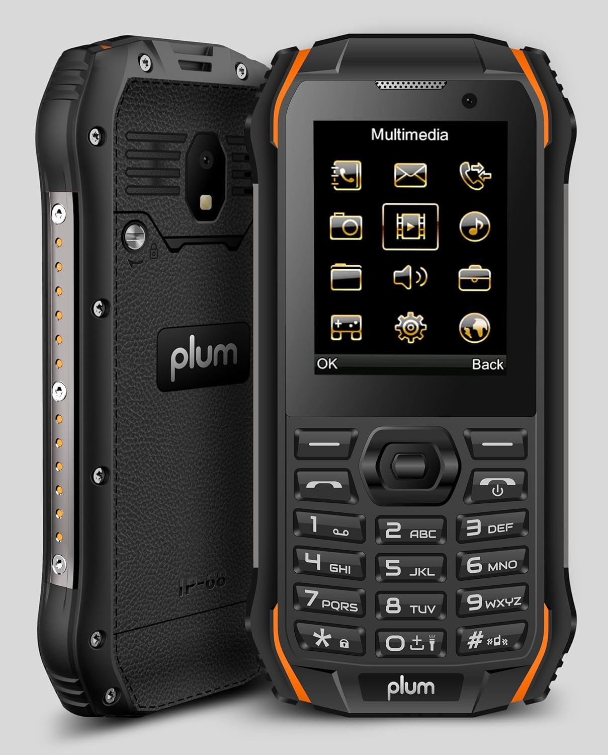 Plum Ram 7-3G Rugged Unlocked Cell Phone GSM - IP68 Certified Military Grade Water Shock Proof ATT Tmobile Cricket Metro Mint Net10 Straight Talk Walmart Mobile Consumer Cellular, Black Orange