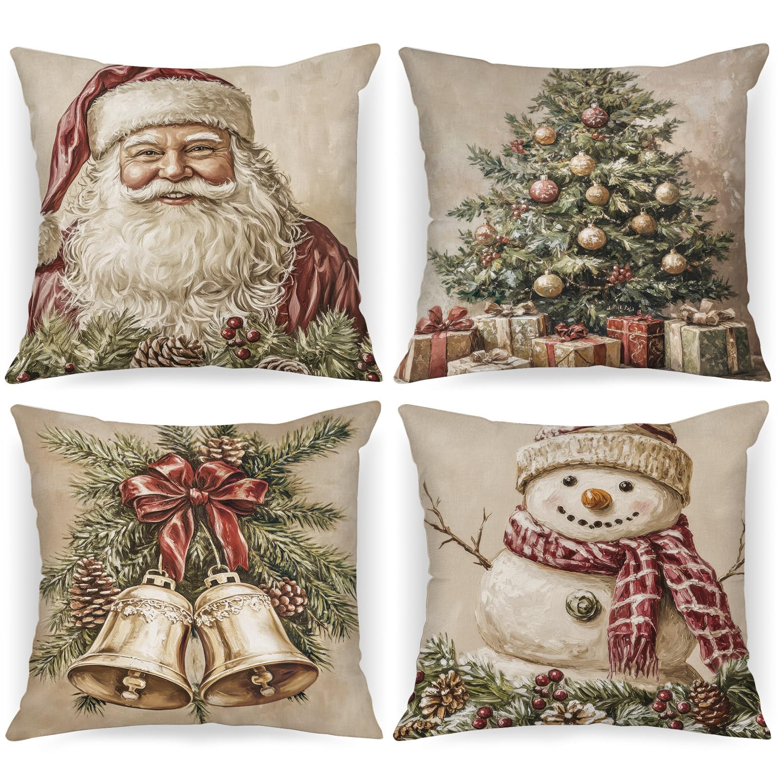 Photo 1 of Lanpn 24x24 Christmas Throw Pillow Covers Set of 4, Santa Tree Snowman Christmas Pillow Cover Pillowcases Decorative Cushion Cover Xmas Pillow Cases for Home Room Sofa Couch Decor