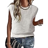 Lueluoye Women's Summer Knit Sweater Vest Cap Sleeve Casual Trendy Crew Neck Ribbed Pullover Tank Tops