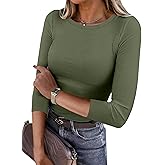 ANRABESS Womens 3/4 Long Sleeve Tops Ribbed Knit Slim Fitted Shirts Basic Tee Fall Outfits 2026 Fashion Y2K Clothes