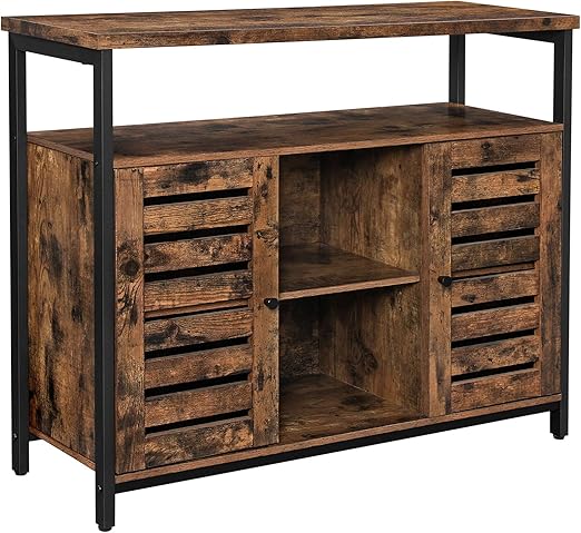 Amazon Com Vasagle Kitchen Storage Sideboard Entry Console Table Cabinet With Cupboard And Shelves Louvered Doors For Dining Room Living Room Hallway Bedroom Rustic Brown Ulsc79bx Buffets Sideboards