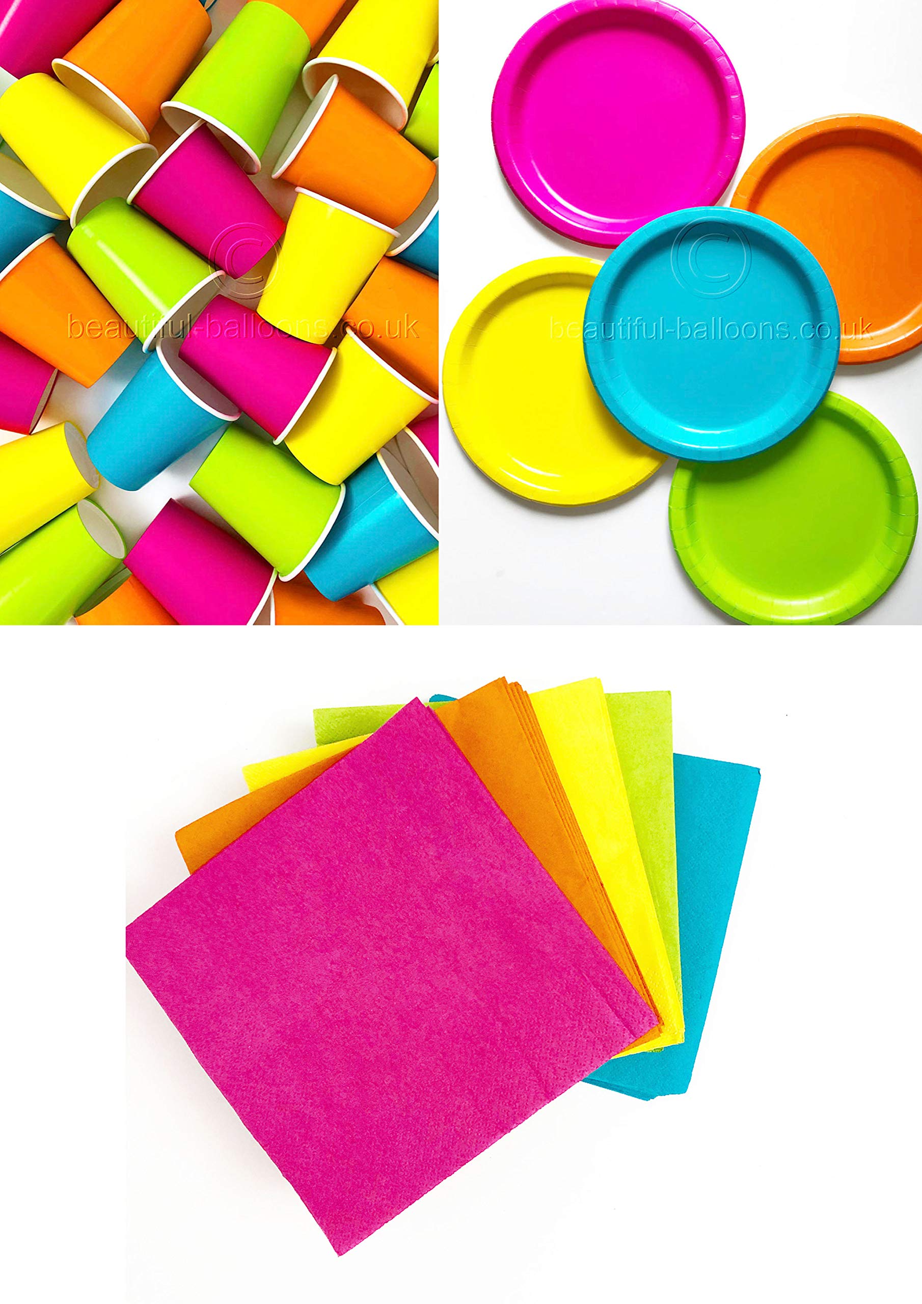 Beautiful Balloons Neon Party Kit - Cups, Napkins and Plates! Complete kit