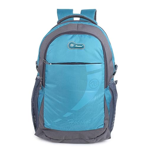 HOT SHOT 30-35 L Polyester Nylon Fabric Metal Curve Waterproof Backpack with Rain Cover (Sky Blue, Grey)
