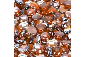 vchin Fire Glass Rocks, Amber Beads for Propane Fire Pit, Fireplace and Outdoor Decorative. 3/4 High Luster 10LB Round Firepit Glass