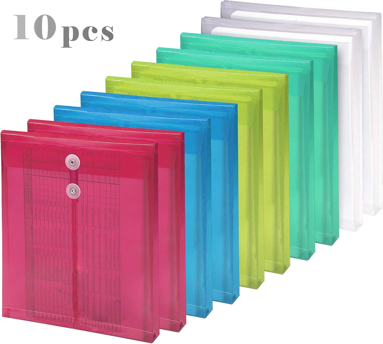 10 Packs Plastic String Envelopes with Expansion Letter Size Side
