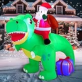 Joiedomi 6 FT Long Christmas Inflatable Dinosaur Outdoor Decoration, Inflatable Santa Riding Dinosaur with Build-in LEDs, Christmas Blow Up Yard Decoration for Xmas Party Garden Lawn Winter Décor
