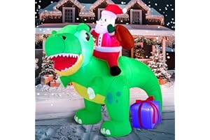 Joiedomi 6 FT Long Christmas Inflatable Dinosaur Outdoor Decoration, Inflatable Santa Riding Dinosaur with Build-in LEDs, Christmas Blow Up Yard Decoration for Xmas Party Garden Lawn Winter Décor
