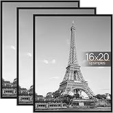 upsimples 16x20 Picture Frame Black 3 Pack, Scratch-Proof Poster Frames 16 x 20 for Photo Gallery - Slide-In Strips, Horizontal or Vertical Wall Mounting