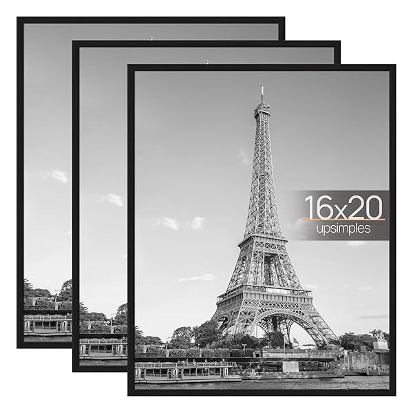 UPSIMPLES 16X20 PICTURE FRAME BLACK 3 PACK, SCRATCH-PROOF...