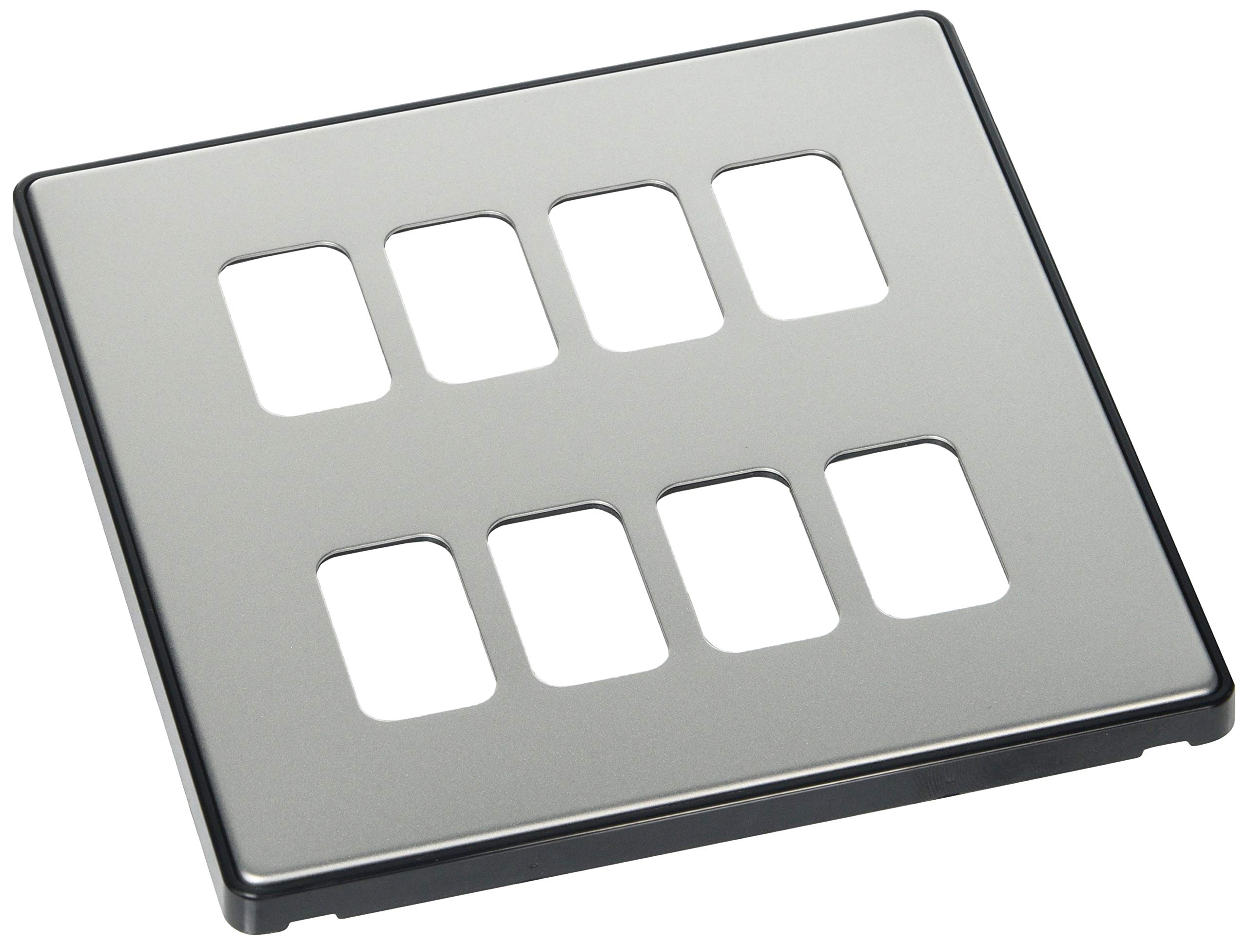 MK Dimensions 8 MODULE Grid Satin Steel Finish Frontplate with A Black Trim
