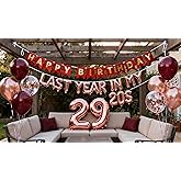 Rose Gold 29th Birthday for Women, Last Year in My 20s Balloons Rosegold, 29th Birthday Banner Foil Confetti Balloons for 29 Years Old Women Her 29 Years Supplies (Rose Gold)