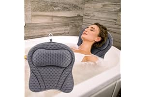 FQQWEE Soft Bath Pillow for Tub Soft Bathtub Spa Cushion Head Neck Support Pillow with Non-Slip Suction Cups & Hook Washable 