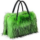Aurornim Women's Faux Fur Crossbody Tote Purse, Black Leather Handle Fluffy Fashion Shoulder Handbag