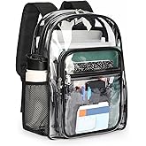 ZORFIN Clear Backpack Heavy Duty for School – 17in Transparent PVC Bag with Large Capacity & Reinforced Straps for Men, Women, Boys & Girls - See Through Bookbag for College Workplace Security, Black